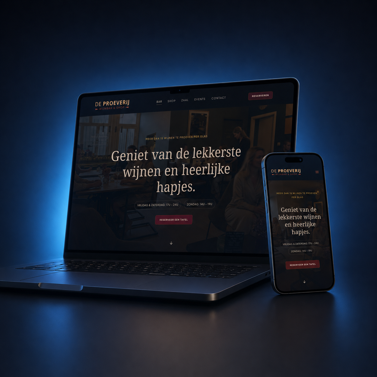 Website De Proeverij met reservaties, cadeaubonnen en events